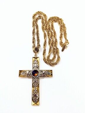 Vintage Whiting Davis Rivoli Stone Cross Necklace